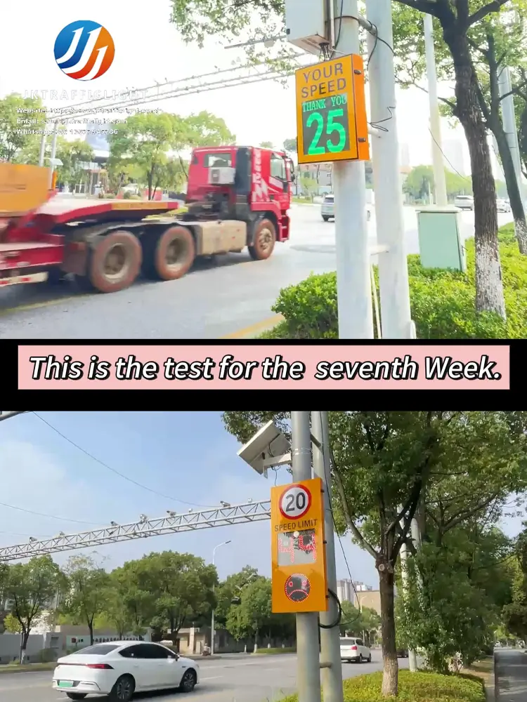 Video of the seventh week's actual road test of radar speed detection signs
